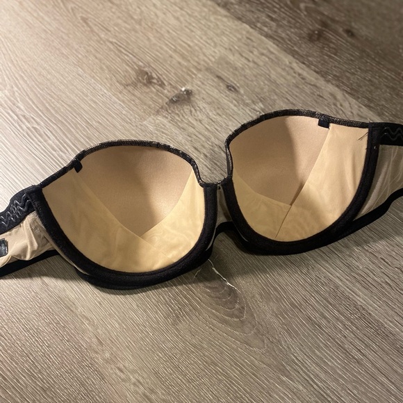 NATORI size 32D tan and black lace underwire push-up strapless Bra - Picture 6 of 10